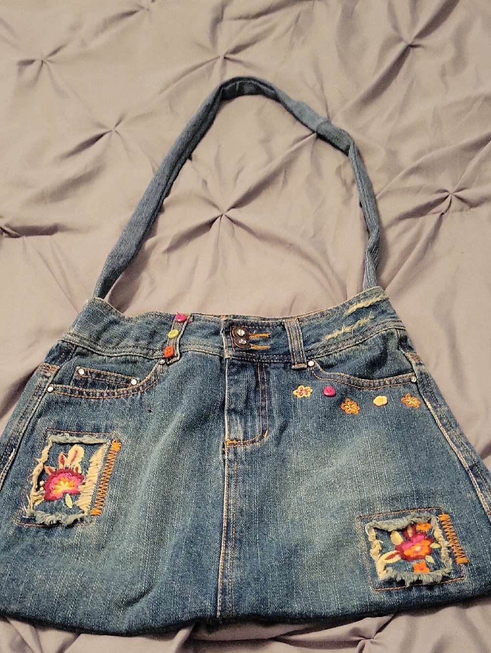 Faded Glory Denim Purse with Colorful Button Accents